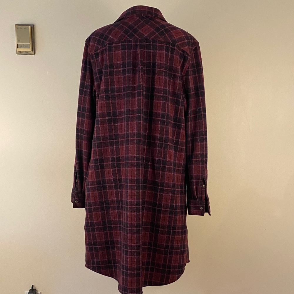 Chaps Plaid Trench Coat - Burgundy and Black size large - Picture 3 of 16